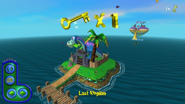 The lobby showing Lost Kingdom, with a golden key above it and the island buttons.